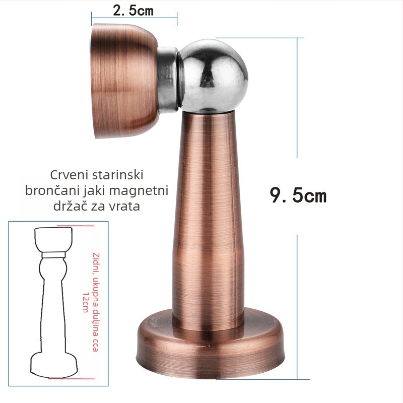 Stoper za vrata od nehrđajućeg čelika, debeli i podignuti, zidni i podni montaža, perforirani magnetski stopper za vrata, 12 cm, boja crno-brončano-zlatna