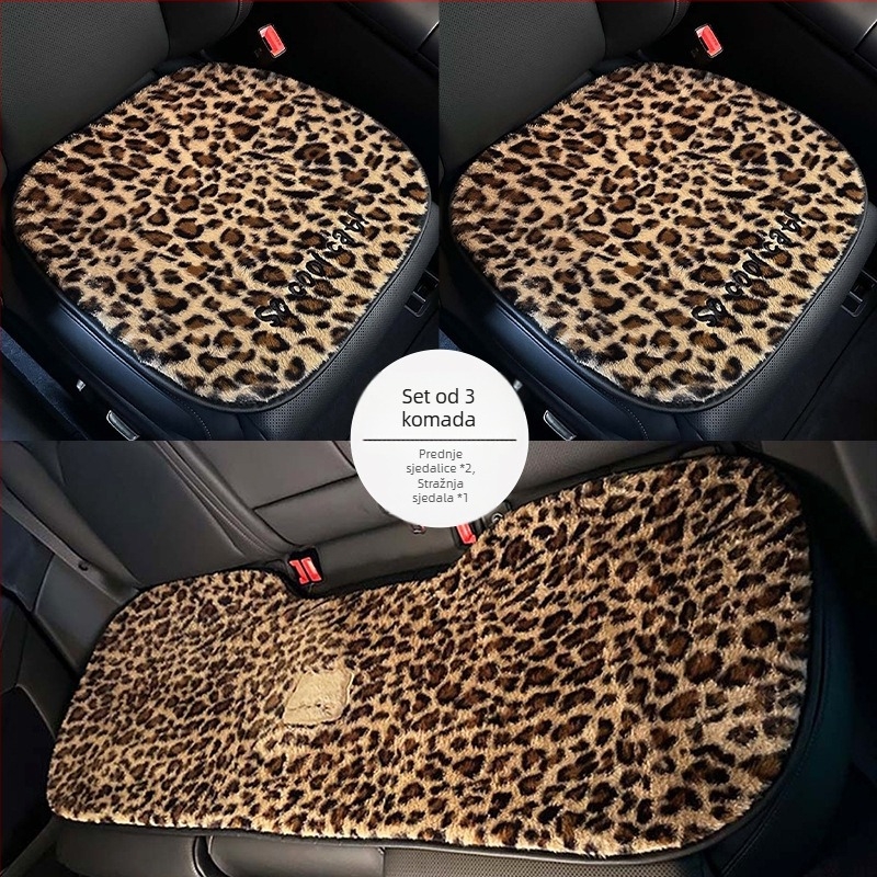 Auto jastučić s karikaturnim dizajnom, plišana površina, punjenje od pjene, leopard otisak, zimska toplina, stil ravnog luksuza