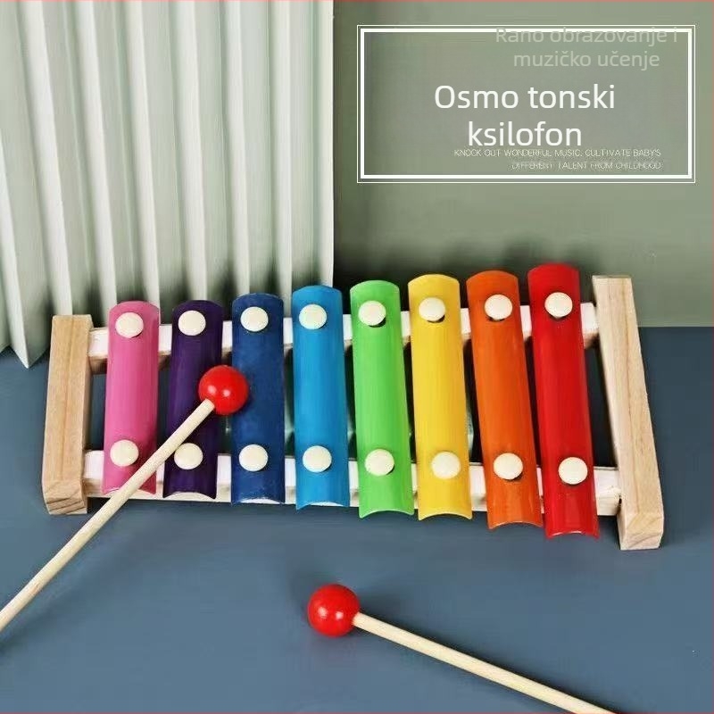 Osmotonni ksilofoon – ručni perkusijski instrument, drvena edukativna igračka za djecu 4–6 godina, rano glazbeno obrazovanje