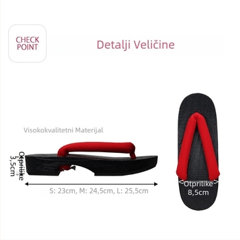 Ženske flip-flop sandale u japanskom stilu, gornji dio od pamuka, drvena podloga, okrugli vrh, peta 3–5 cm