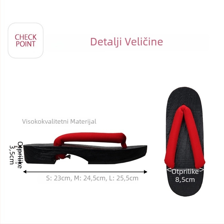 Ženske flip-flop sandale u japanskom stilu, gornji dio od pamuka, drvena podloga, okrugli vrh, peta 3–5 cm