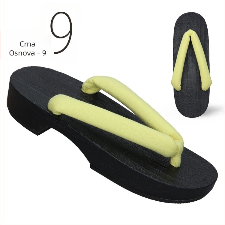 Ženske flip-flop sandale u japanskom stilu, gornji dio od pamuka, drvena podloga, okrugli vrh, peta 3–5 cm