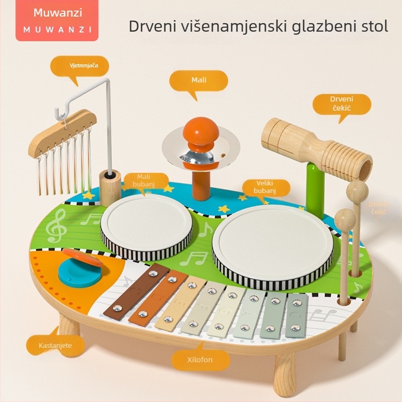 Drvena Montessori bubnjarska igračka za rani odgoj, višenamjenski glazbeni stol s zvučnom pločom, za djecu uzrasta 4–6 godina
