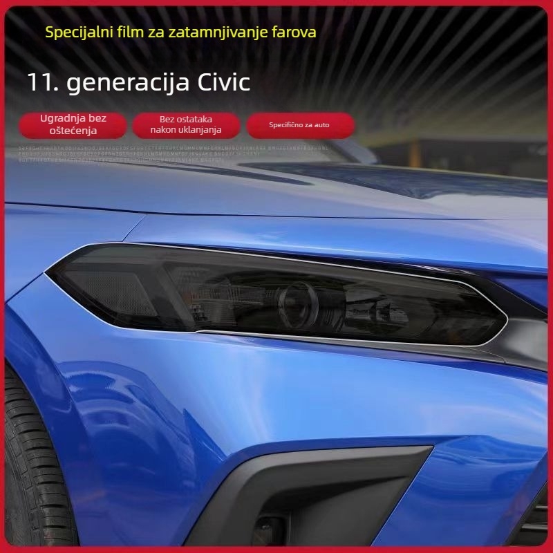 Film za svjetla Honda Civic 11. i 10. generacije – tamni, proziran fotokromni film za promjenu boje, stil JDM Black Warrior