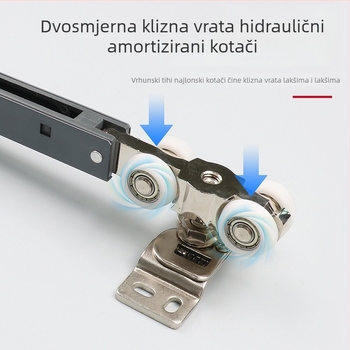 Staklena klizna vrata s hidrauličkim amortizerom i kolom za tračnicu, dvostruka strana