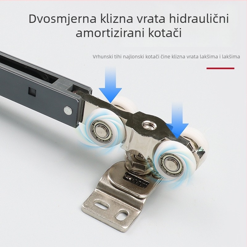 Staklena klizna vrata s hidrauličkim amortizerom i kolom za tračnicu, dvostruka strana