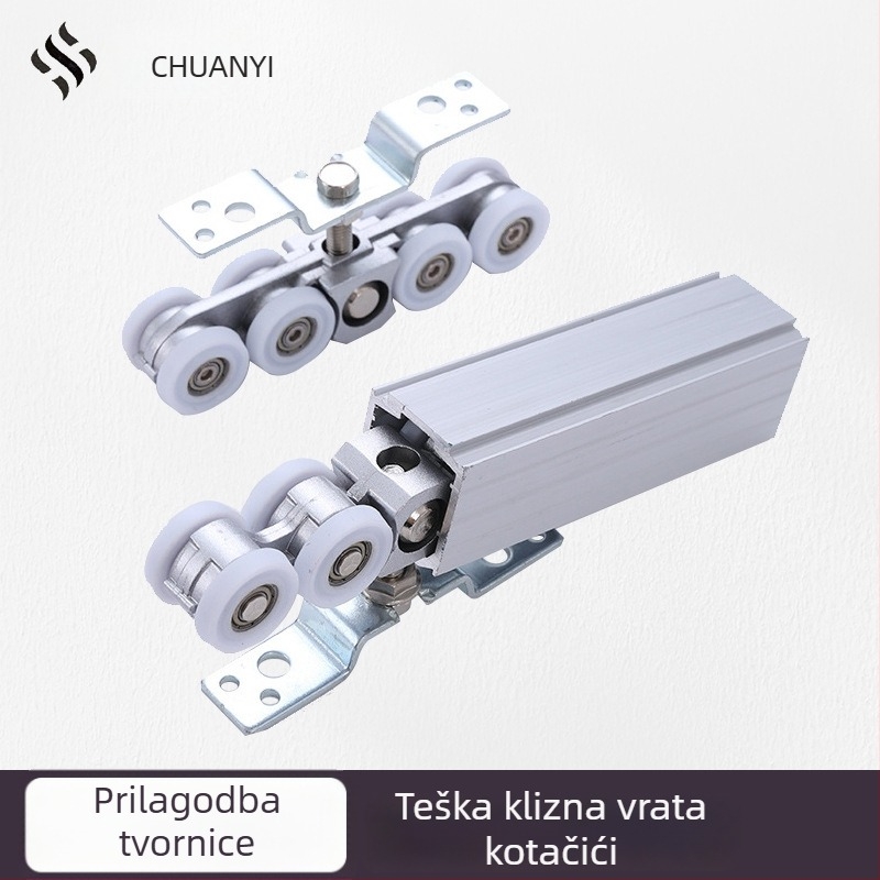 Teški viseći kotač za klizna vrata od cinkovog legura — Model: Zinc Alloy Hanging Wheel; Maksimalno opterećenje 120 kg; Pogodno za ormariće, garderobu i kupaonice; Moderan minimalistički stil