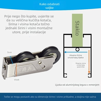 Kotač za klizna vrata s dvostrukim kotačićem od nehrđajućeg čelika – model 788; kućište/ležaj od nehrđajućeg čelika; promjer osovine 16; maksimalno opterećenje 56 kg; radijus utora za uže 9