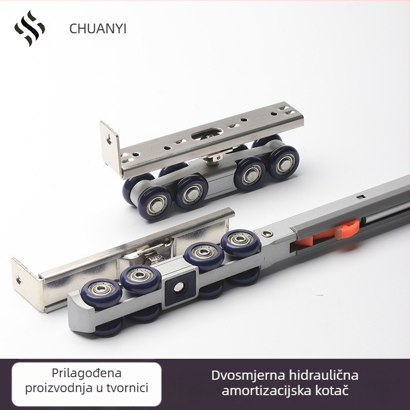 Dvosmjerni tiho demperski vodilica kotačić za klizna vrata – nosivost 60-100 kg, materijal: cink legura + metal + POK, Cam Track, pogodno za masivna drvena/nerđajuća/minimalistička vrata
