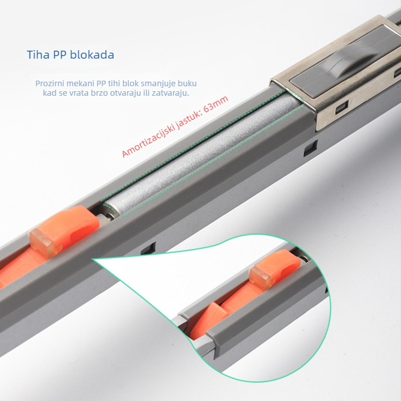 Dvosmjerni tiho demperski vodilica kotačić za klizna vrata – nosivost 60-100 kg, materijal: cink legura + metal + POK, Cam Track, pogodno za masivna drvena/nerđajuća/minimalistička vrata