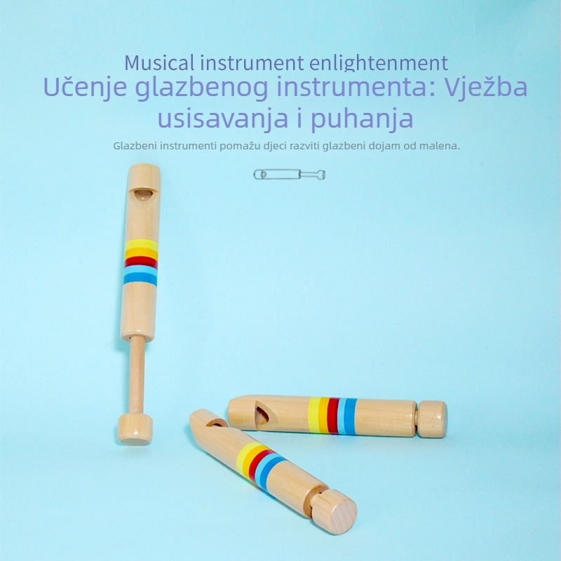 Drvena push-pull flauta za rani odgoj — razvoj senzorne i slušne percepcije; Materijal: drvo; Porijeklo: Zhejiang; Marke: Miyou Rabbit; Dob: 0–3 godine; Obuka: senzorna i slušna.