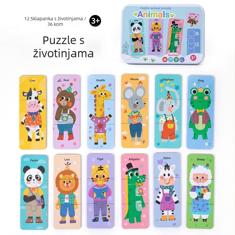 Drvena ravna slagalica – u kutiji od željeza – s prilagođenim crtežima – za uzrast 7–14 godina.