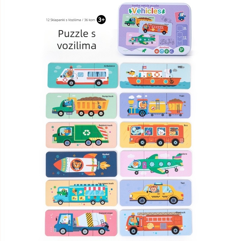 Drvena ravna slagalica – u kutiji od željeza – s prilagođenim crtežima – za uzrast 7–14 godina.