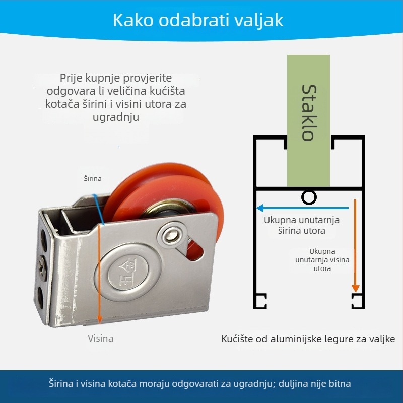 Klačka za prozor od aluminijske legure s tihim ležajem od nehrđajućeg čelika, za balkonske prozore od poda do stropa, kolotur za tračnicu