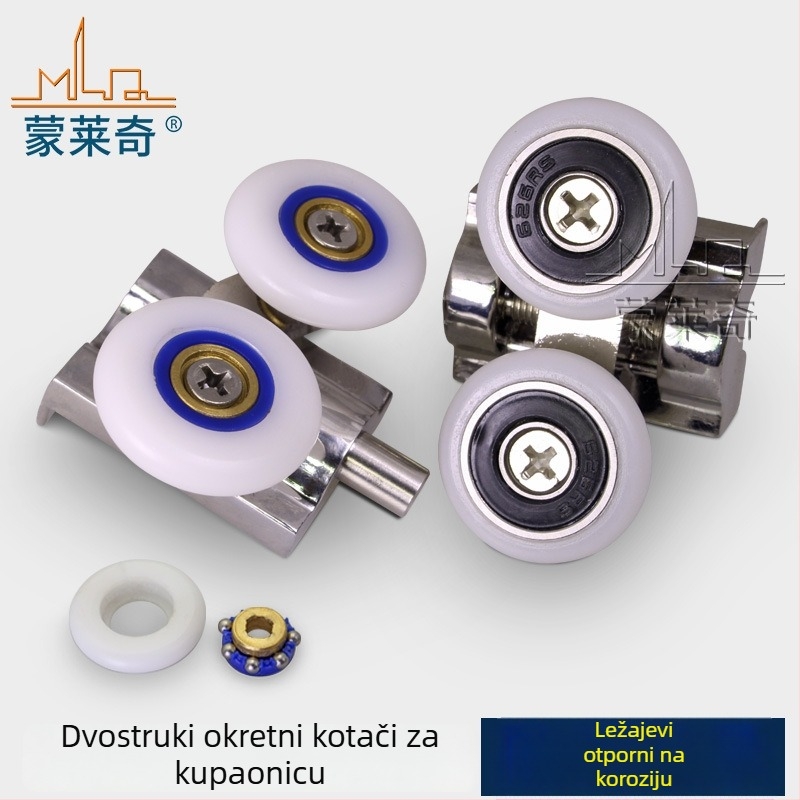 Komplet dviju rolni za klizna vrata tuš kabine, cinkova legura, model MLQ-zinc swing wheel, nosivost 35 kg