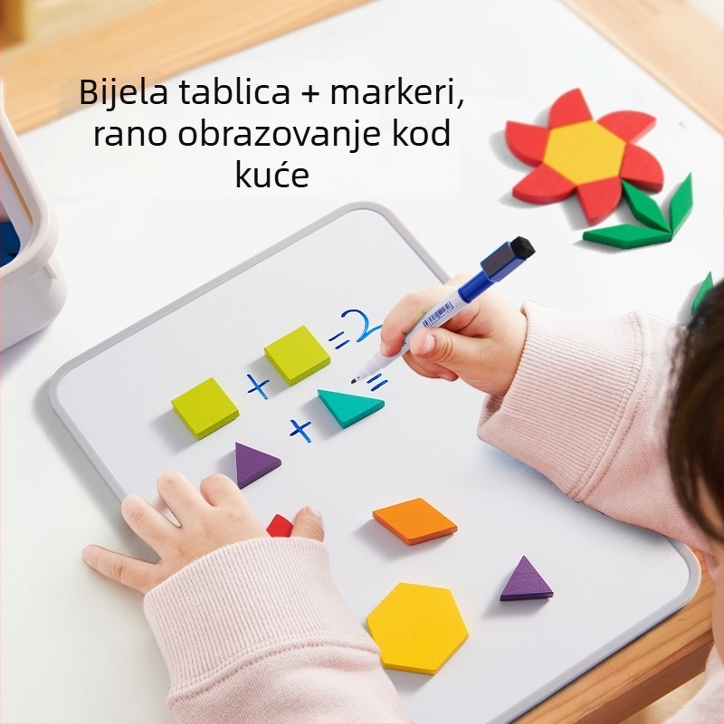 Drveni magnetski geometrijski blok-puzzle za djecu, DIY višefunkcionalna ravna ploča, uzrast 4–6 godina, Mideer/Milu