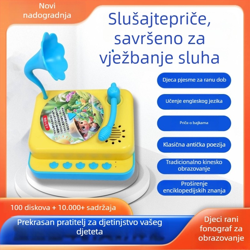Dječje čitačko-uređaj s glazbom i pričom, plastično kućište, USB punjenje, za djecu 4–6 godina