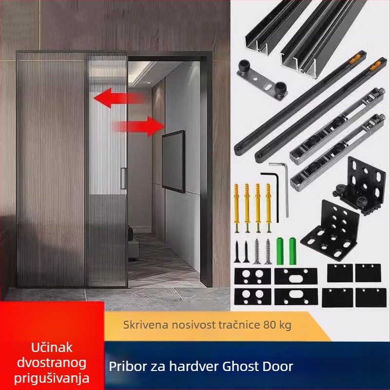 Ghost Door hardver za klizna vrata bez vodilice — aluminijska legura, nosivost 80 kg, moderan stil