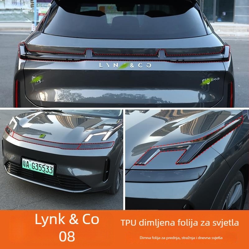 Zaštitna naljepnica za farove Lynk & Co 08 — film za potamnjenje farova i film za promjenu boje DRL i stražnjih svjetala, vanjska modifikacija