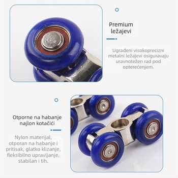 Mala aluminijska kolotnica s 4 kotačića za klizna vrata, maksimalna nosivost 75 kg