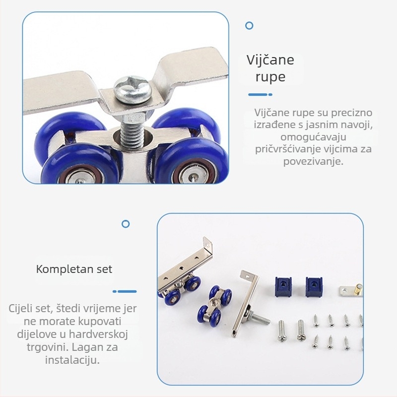Mala aluminijska kolotnica s 4 kotačića za klizna vrata, maksimalna nosivost 75 kg