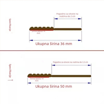Donji brtveni trak za vrata, otporan na vjetar, prašinu i insekte, za vrata spavaće sobe, širina 36/50 mm, model B05, moderni minimalistički stil