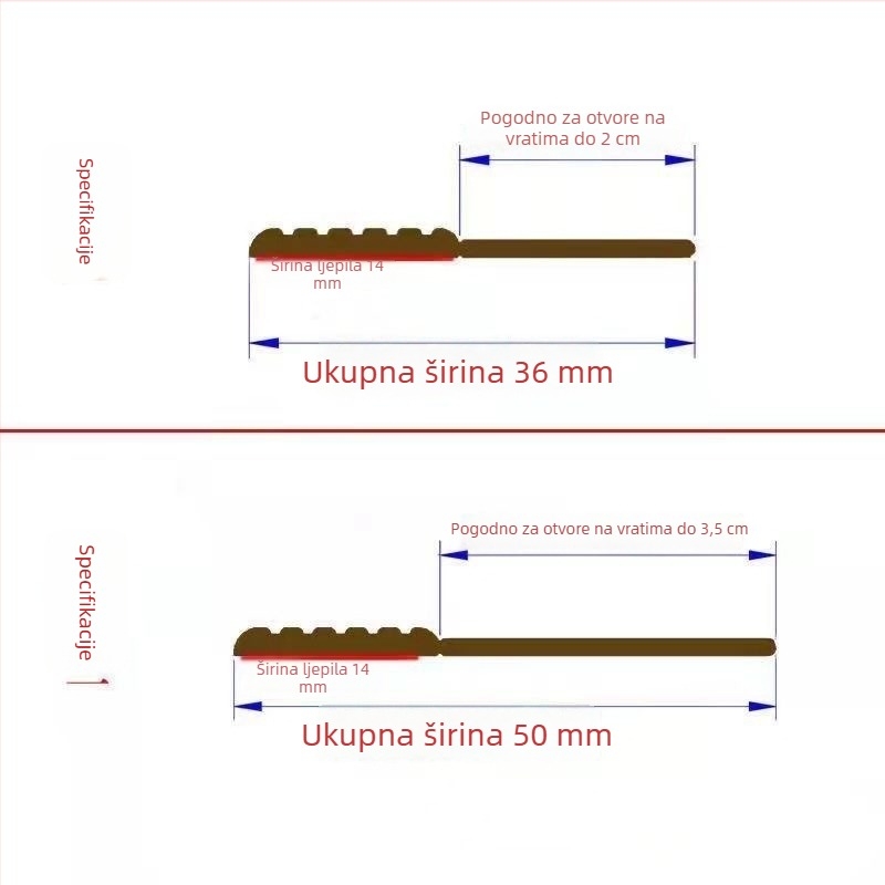 Donji brtveni trak za vrata, otporan na vjetar, prašinu i insekte, za vrata spavaće sobe, širina 36/50 mm, model B05, moderni minimalistički stil