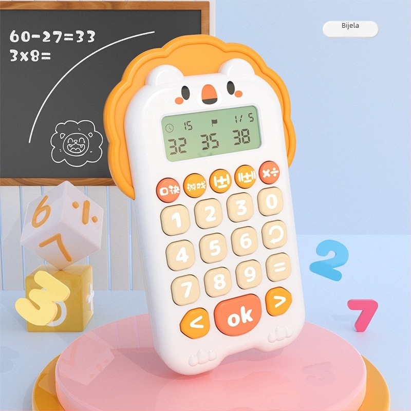 Edukativni stroj za djecu — Dizajn crtani lav, vježbanje matematike, plastično kućište, napajanje suhim baterijama, uzrast 4–6 godina