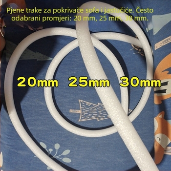 Pjenasta brtvna traka, kružnog profila, za vrata, prozore i fasadne stijene; protuklizna traka; navlaka za sofu