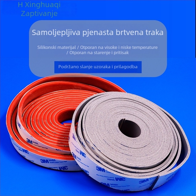 HQK kvadratni pjenasti silikonski trak za brtvljenje vrata i prozora automobila, samoljepljiv, otporan na visoke temperature