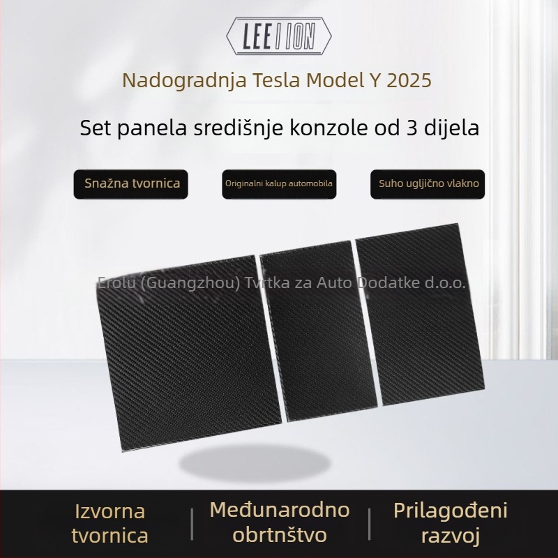 Tesla Model Y središnji panel upravljača, set od 3 komada od pravog karbonskog vlakna (Brand: LEEIION; Materijal: Real carbon fiber; Postup: Vacuum tank integrated dry carbon; Kompatibilan model: Model Y)