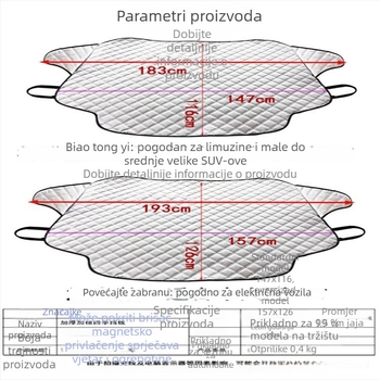 Kviltani snježni štit za prednje staklo automobila, tri sloja pamuka, ugradnja karticom, univerzalna kompatibilnost