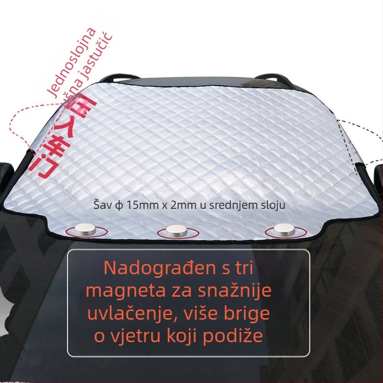 Kviltani snježni štit za prednje staklo automobila, tri sloja pamuka, ugradnja karticom, univerzalna kompatibilnost