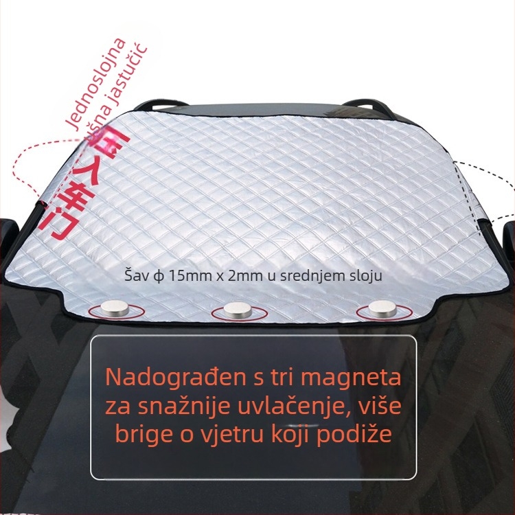 Kviltani snježni štit za prednje staklo automobila, tri sloja pamuka, ugradnja karticom, univerzalna kompatibilnost