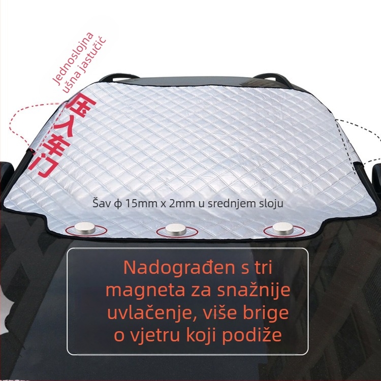 Kviltani snježni štit za prednje staklo automobila, tri sloja pamuka, ugradnja karticom, univerzalna kompatibilnost