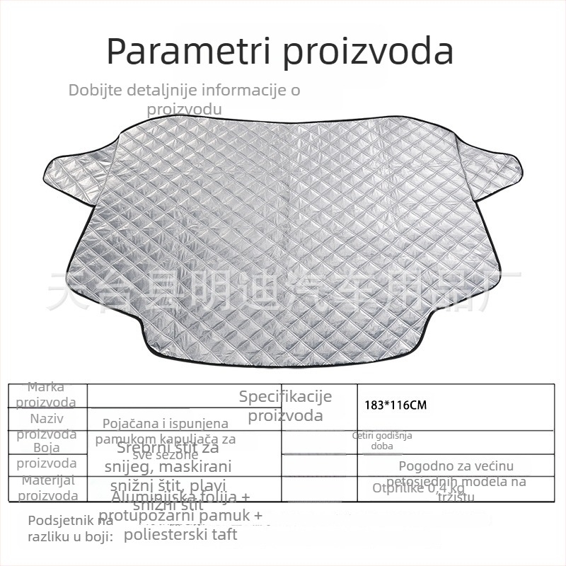 Kviltani snježni štit za prednje staklo automobila, tri sloja pamuka, ugradnja karticom, univerzalna kompatibilnost