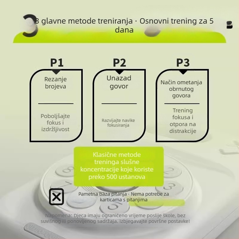 Edukacijski stroj za učenje za djecu — trening slušne koncentracije, Schulte somatski trening, ABS plastika, bez interne memorije, za uzrast 7–14 godina