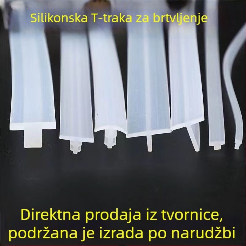 T-oblika silikonska brtvna traka, prozirna, ispunjava praznine, otporna na starenje, utor-dizajn, za vrata i prozore