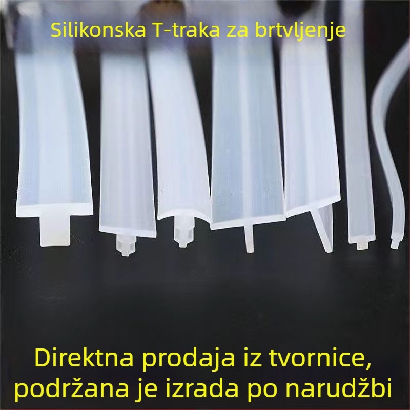 T-oblika silikonska brtvna traka, prozirna, ispunjava praznine, otporna na starenje, utor-dizajn, za vrata i prozore