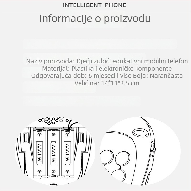 Pametni rani obrazovni dječji telefon — dodirni senzor, glazba, plastično tijelo