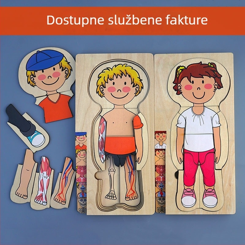 3D drveni višeslojni puzzle ljudskog tijela za djecu, uzrast 4–6 godina, prilagodljiv dizajn mapiranja