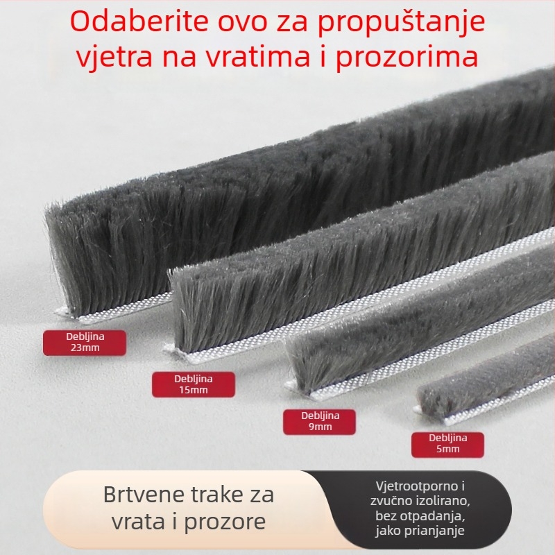 Samoljepljiva brtvena traka za klizna vrata i prozore, PVC-aluminijsko/plastični okvir, zatvara praznine, otporna na vjetar i prašinu