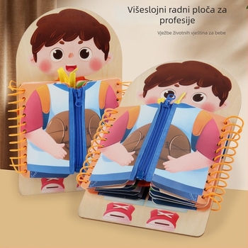 Drvena Montessori ploča za igru s više slojeva, gumbima i zatvaračima za razvojFine motorike, za djecu 4–6 godina.