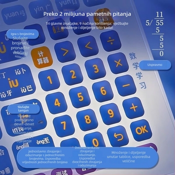 Tablet za učenje Pinyin za učenike osnovne škole — LCD zaslon, litij baterija, plastično kućište, nema interne memorije, za uzrast 7–14 godina