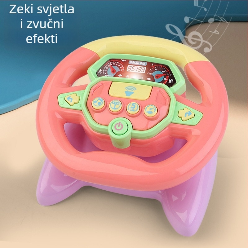Dječja volan-igračka s električnim glazbenim funkcijama, plastična konstrukcija, napajanje baterijama, za djecu od 0–3 godine.