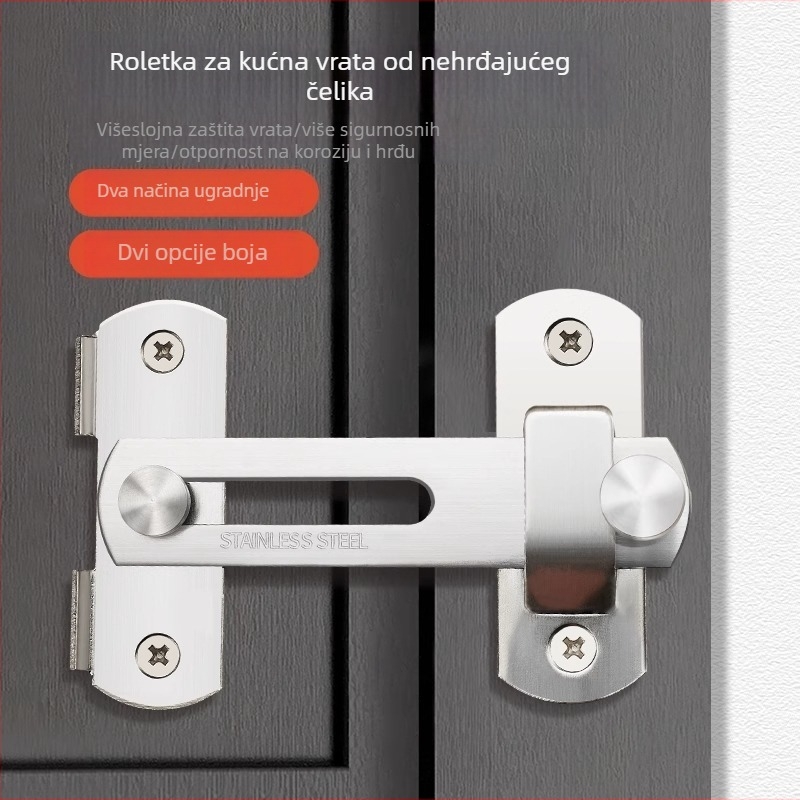 Nerđajući čelični kvaka za vrata ormara i drvena vrata – montaža bez bušenja, zaštita protiv krađe, tip leptir kvaka, model Bolt, površinska obrada: elektroplating