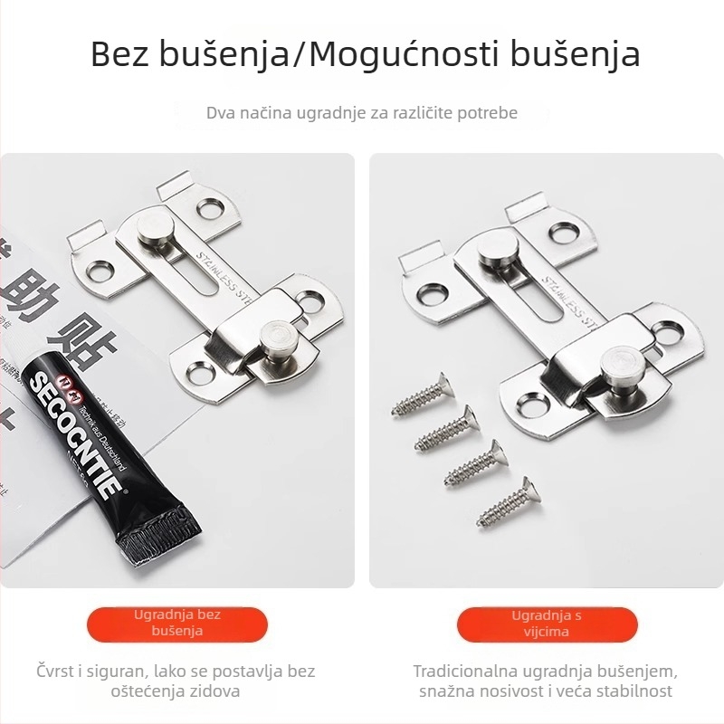 Nerđajući čelični kvaka za vrata ormara i drvena vrata – montaža bez bušenja, zaštita protiv krađe, tip leptir kvaka, model Bolt, površinska obrada: elektroplating