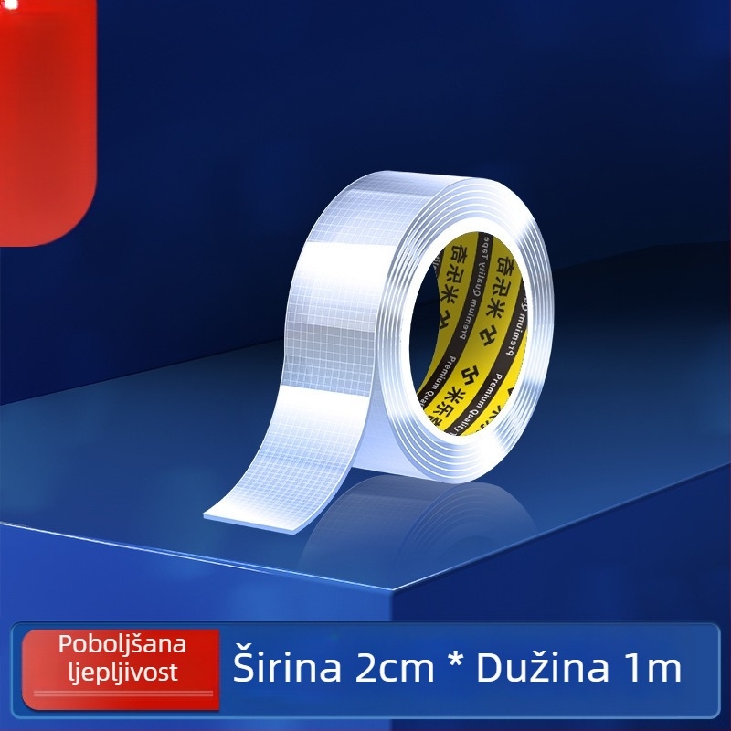 Nano mrežasta dvostrana traka, prozirna, periva akrilna ljepila; visoka viskoznost, snažno prianjanje, -20°C do 80°C.