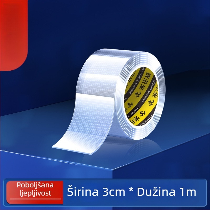 Nano mrežasta dvostrana traka, prozirna, periva akrilna ljepila; visoka viskoznost, snažno prianjanje, -20°C do 80°C.