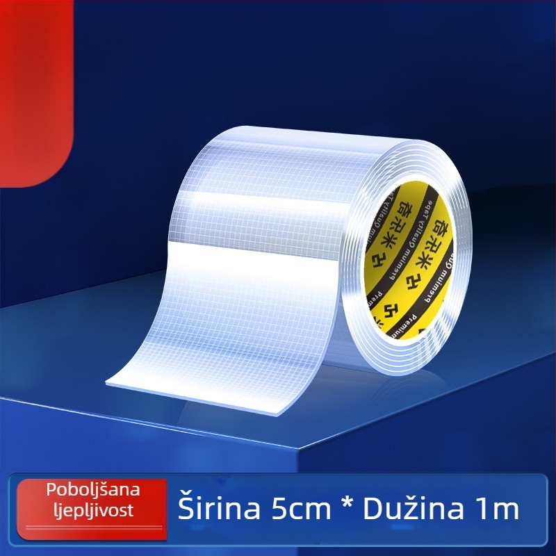 Nano mrežasta dvostrana traka, prozirna, periva akrilna ljepila; visoka viskoznost, snažno prianjanje, -20°C do 80°C.